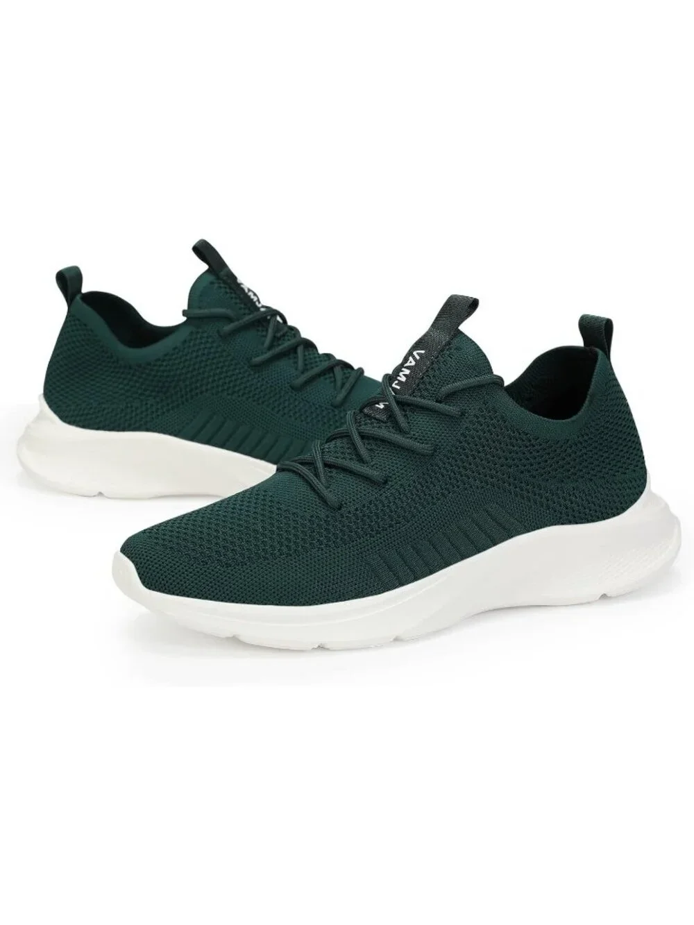 Men's Dark Green Lightweight Breathable Flying Knitting Lace Up Walking Sneaker